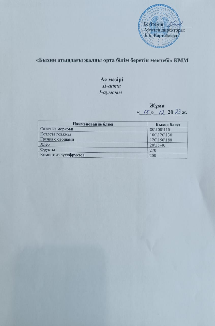 Апталық ас мәзірі