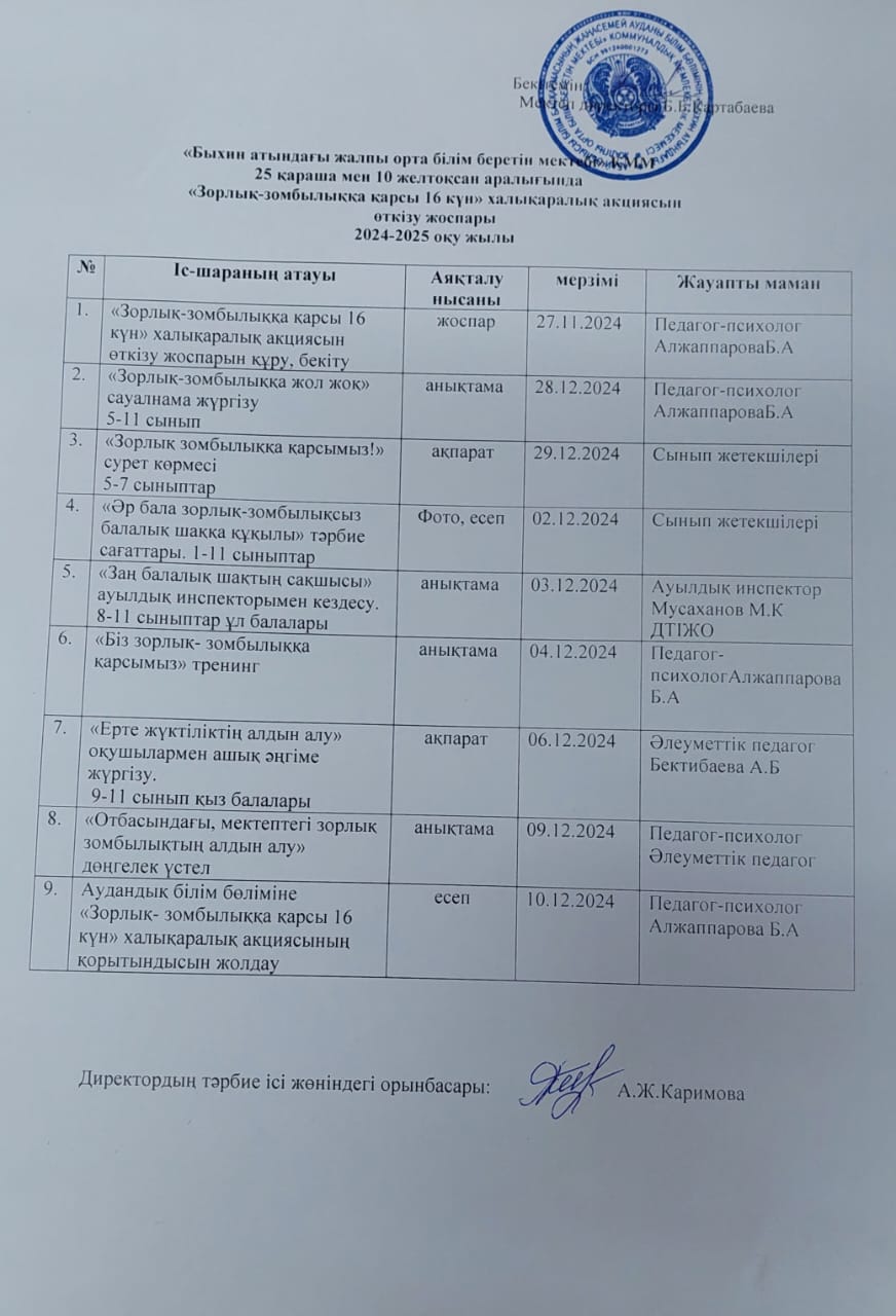 "Зорлық-зомбылыққа қарсы 16 күн" акциясы